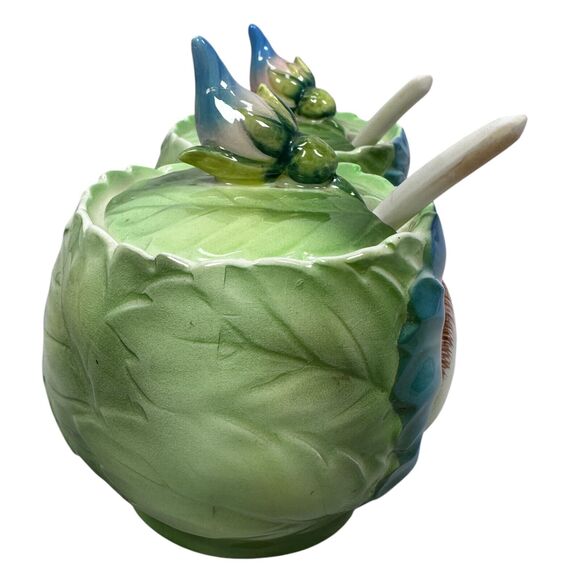 Vintage PY Japan Ceramic Anthropomorphic Condiment Containers Cabbage Rose Bird - Picture 2 of 12